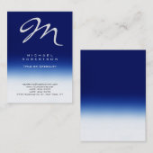 Chubby Moderne Monogramme Bleu Blanc Carte de visi (Devant / Derrière)