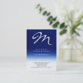 Chubby Moderne Monogramme Bleu Blanc Carte de visi (Debout devant)