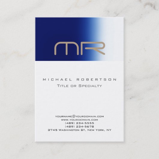 Chubby Moderne Monogramme Bleu Blanc Carte de visi (Devant)