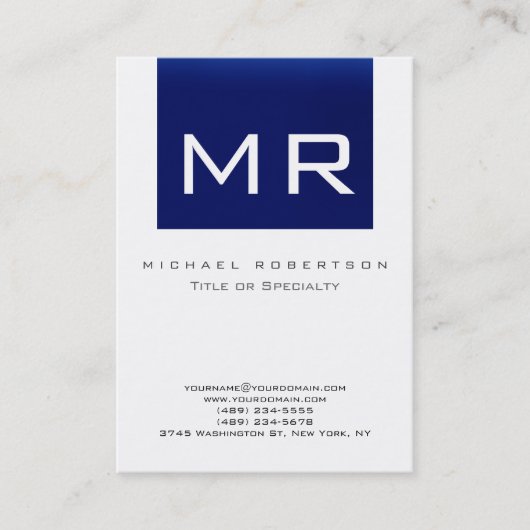 Chubby Monogram Blue White Clean Visitekaartje (Voorkant)