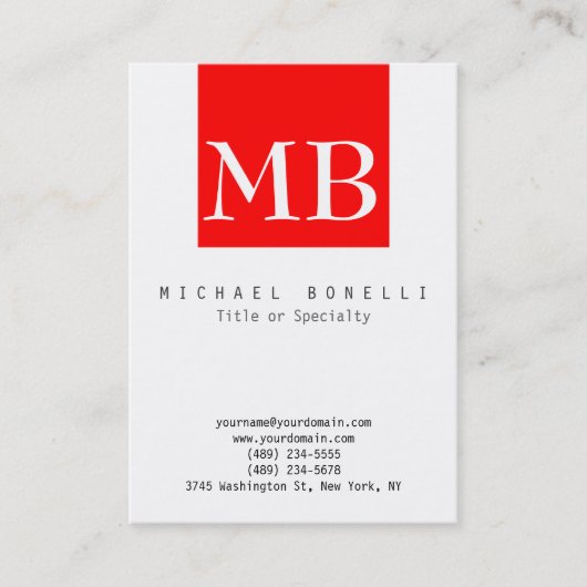 Chubby Monogramme Blanc Rouge Carte de visite (Devant)