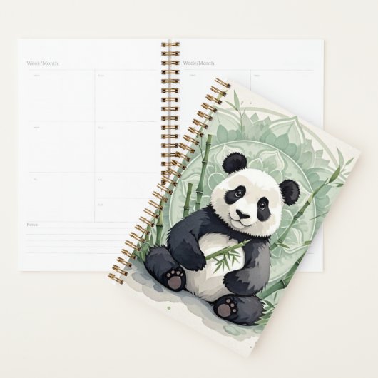 Chubby panda zittend in een lotushouding planner (Display)