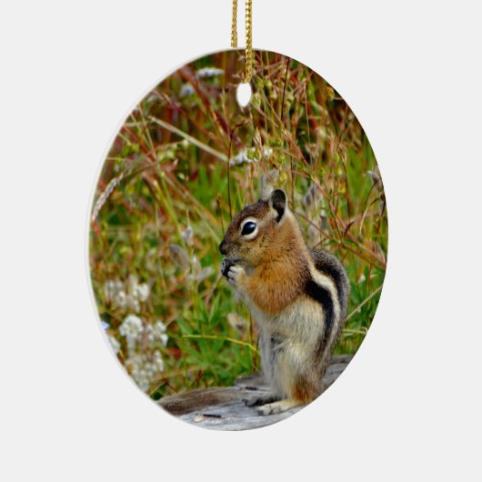 Chubby schattige chipmunk op houten stump keramisch ornament (Rechts)