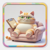 Chubby Tabby Couch Time Vierkante Sticker (Voorkant)
