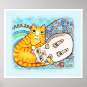 Chubby Tabby en Siamese kat Cuddle Poster