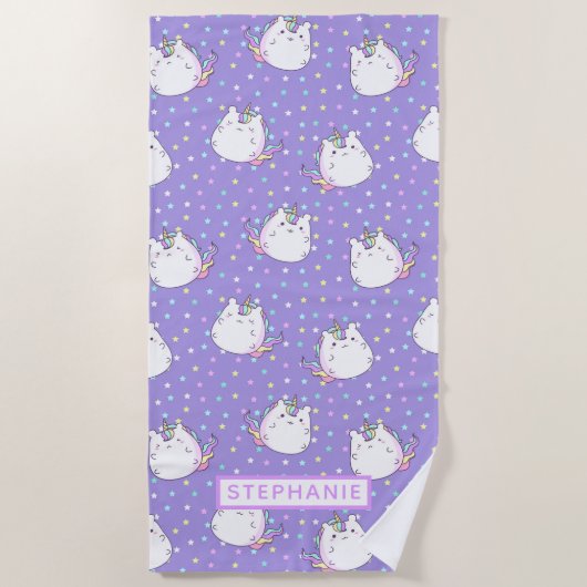 Chubby Unicorn Rainbow Stars Pattern Personalized Strandlaken (Voorkant)