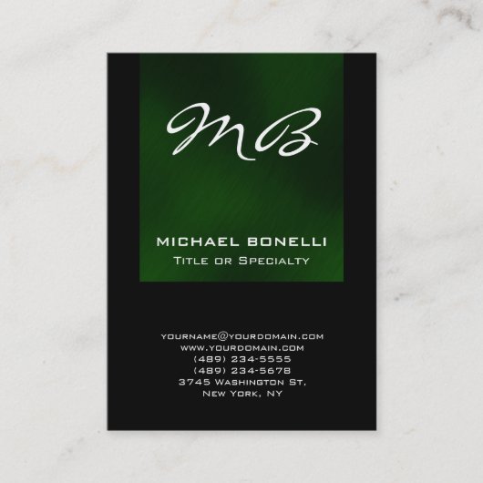Chubby vert noir monogramme unique carte de visite (Devant)
