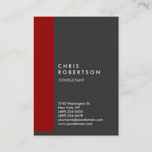 Chubby Vertical Grey Rouge Carte de visite tendanc (Devant)