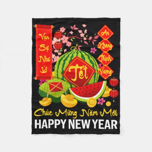 Chuc Mung Nam Moi Happy Lunar New Year Vietnamese Fleece Deken (Voorkant)