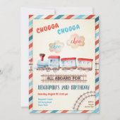 Chugga Choo  Train Boy Rood Blauw Verjaardag Kaart (Voorkant)