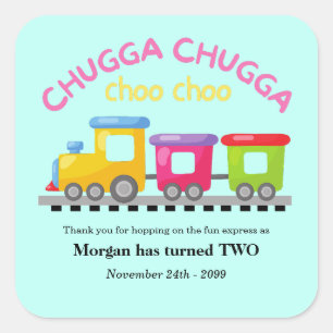 Chugga Choo Train Themd Cartoon 2e verjaardag Vierkante Sticker