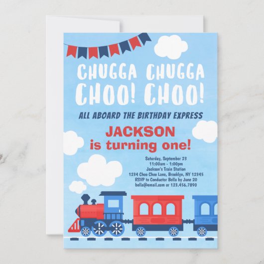 Chugga Chugga Choo Choo Jongens Trein 1e Verjaarda Kaart (Voorkant)