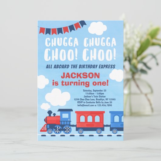 Chugga Chugga Choo Choo Jongens Trein 1e Verjaarda Kaart (Staand voorkant)