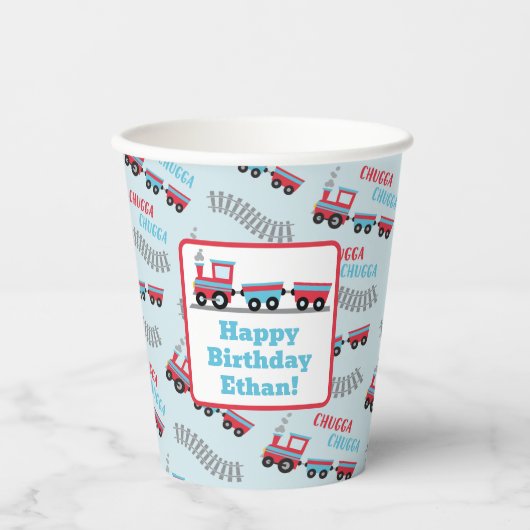 Chugga Chugga Choo Choo Trein Verjaardagsfeestbeke Papieren Bekers (Voorkant)