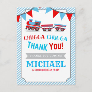 Chugga chugga treinverjaardag baby shower bedankt briefkaart