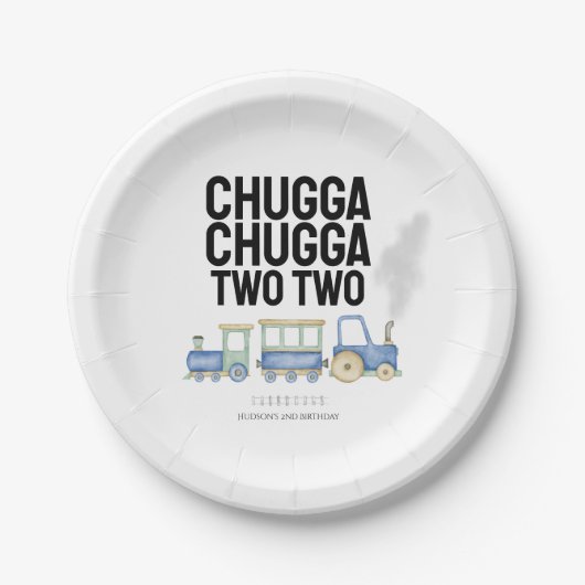 Chugga Chugga Twee | 2e verjaardag | Papieren Bord (Voorkant)