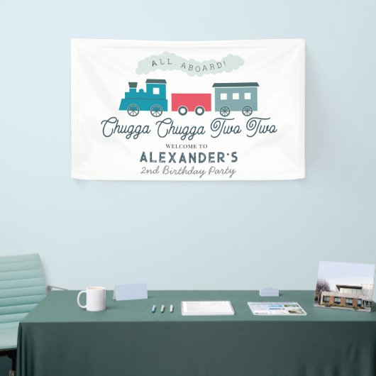 Chugga Chugga Two Train Blue Boy 2de verjaardag Spandoek (Beurs)