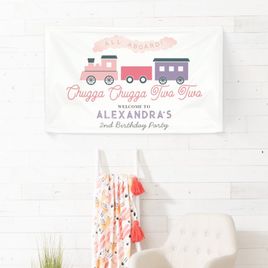 Chugga Chugga Two Train Pink Girl 2e verjaardag Spandoek (Insitu)