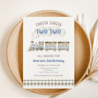 Chugga Chugga Two Two Train Second Birthday Invite Kaart