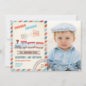 Chugga Two Train Choo Boy Red Blue 2nd Birthday Kaart (Voorkant)