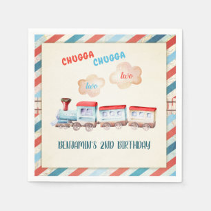Chugga Two Train Choo Boy Red Blue 2nd Birthday Servet
