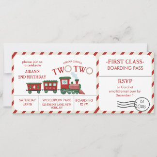 Chugga Two Two Winter Train Ticket Second Birthday Kaart