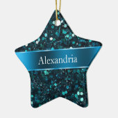 Chunky Blue Aqua Glitz Glitter Kerstnaam Keramisch Ornament (Links)