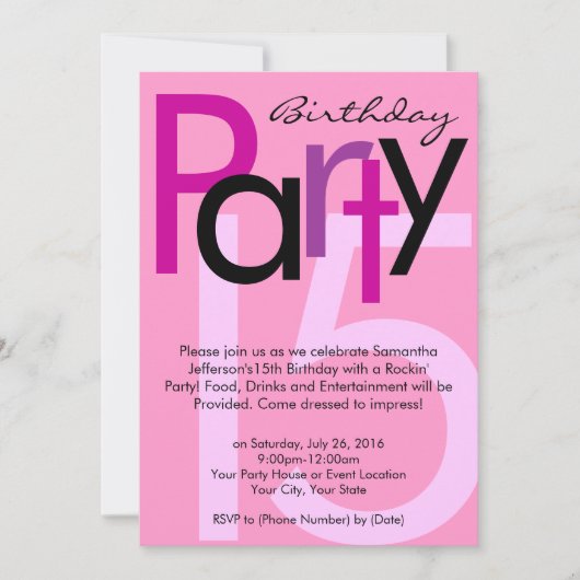 Chunky Bold Pink Type Birthday Party Uitnodiging (Voorkant)