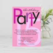 Chunky Bold Pink Type Birthday Party Uitnodiging (Staand voorkant)