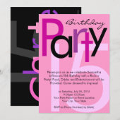 Chunky Bold Pink Type Birthday Party Uitnodiging (Voorkant / Achterkant)