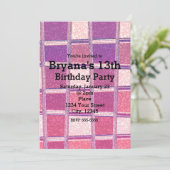 Chunky Chic Glitter Squares Glam Party Uitnodiging (Staand voorkant)