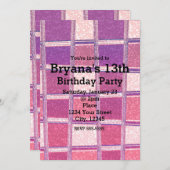 Chunky Chic Glitter Squares Glam Party Uitnodiging (Voorkant / Achterkant)