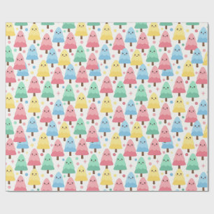 Chunky Kawaii Pastel Dennenbomen Naadloos Inpakpap Cadeaupapier