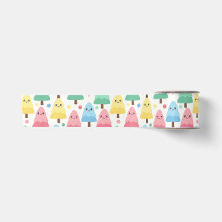 Chunky Kawaii Pastel Dennenbomen Naadloos Inpakpap Lint
