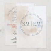 Chuppah Hébraïque Bleu Beige Élégant Invitation (Devant / Derrière)