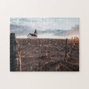Church Building & Hay Field tijdens Sunset Legpuzzel