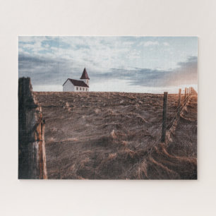 Church Building & Hay Field tijdens Sunset Legpuzzel