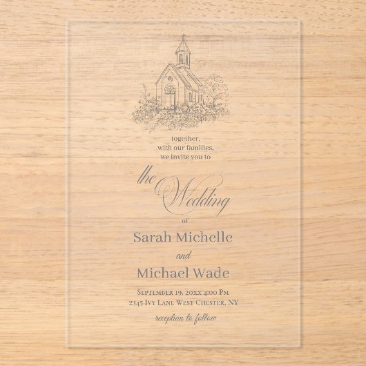 Church Calligraphy Wedding Invitation Acryl Uitnodigingen (Voorkant)