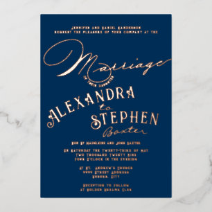 Church Ceremony Celebration, Rustic Script Wedding Folie Uitnodiging