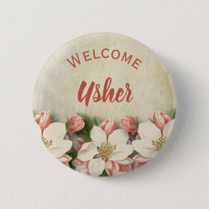 Church Event Welcome Usher Flower Ronde Button 5,7 Cm