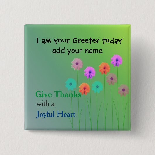 Church Greeter Name Bord Vierkante Button 5,1 Cm (Voorkant)