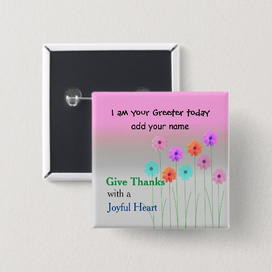 Church Greeter Name Bord Vierkante Button 5,1 Cm (Voorkant /achterkant)