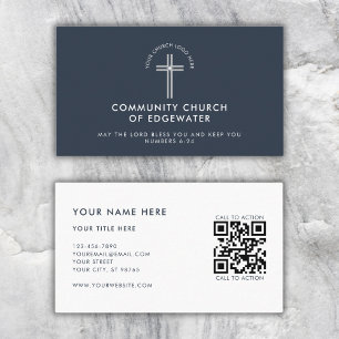 Church Pastor Modern QR-code Aangepaste Logo Navy Visitekaartje