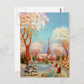 Church Snow Scene  Art Briefkaart (Voorkant / Achterkant)