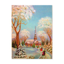 Church Snow Scene  Art Briefkaart