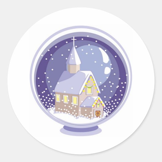 Church Snow Wereldbol Ronde Sticker (Voorkant)