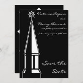 Church Steeple Enregistrer la date Invitation Noir (Devant / Derrière)