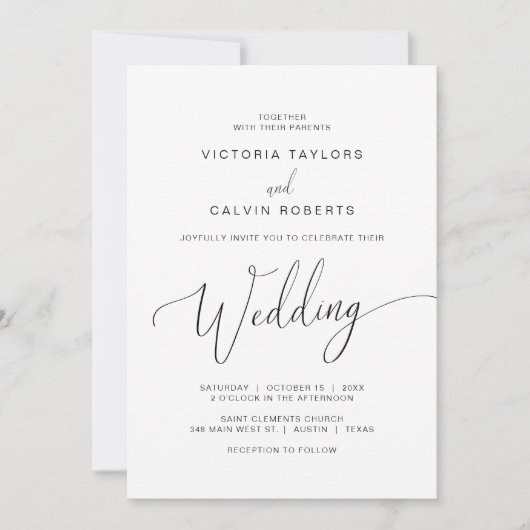 Church Wedding Ceremony Celebration, Black Script Kaart (Voorkant)