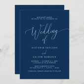 Church Wedding Ceremony Celebration, Navy Blue Kaart (Voorkant / Achterkant)