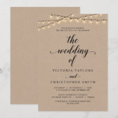 Church Wedding Ceremony, String Lights, Kraft Invi Kaart (Voorkant / Achterkant)